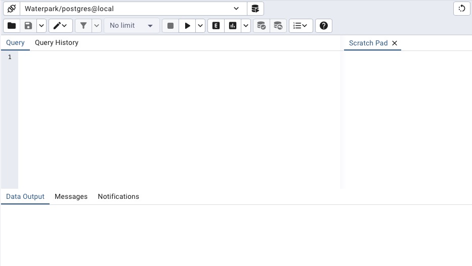 PostgreSQL query tool screen