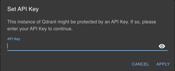 Qdrant setting API key screen