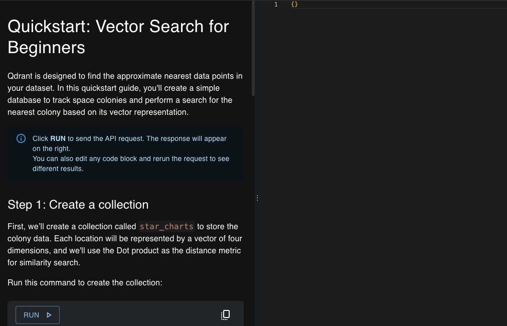 Qdrant Quickstart screen