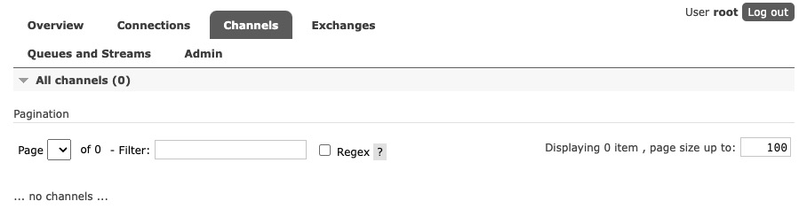 RabbitMQ channels screen