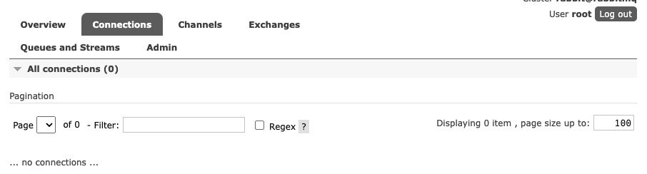 RabbitMQ connections screen