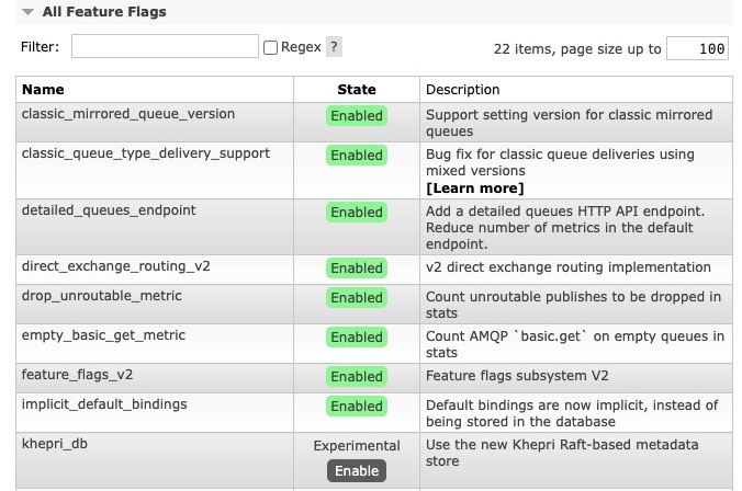 RabbitMQ flags screen