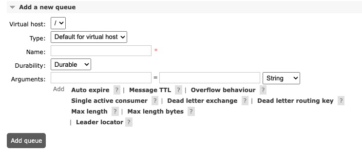 RabbitMQ queue screen