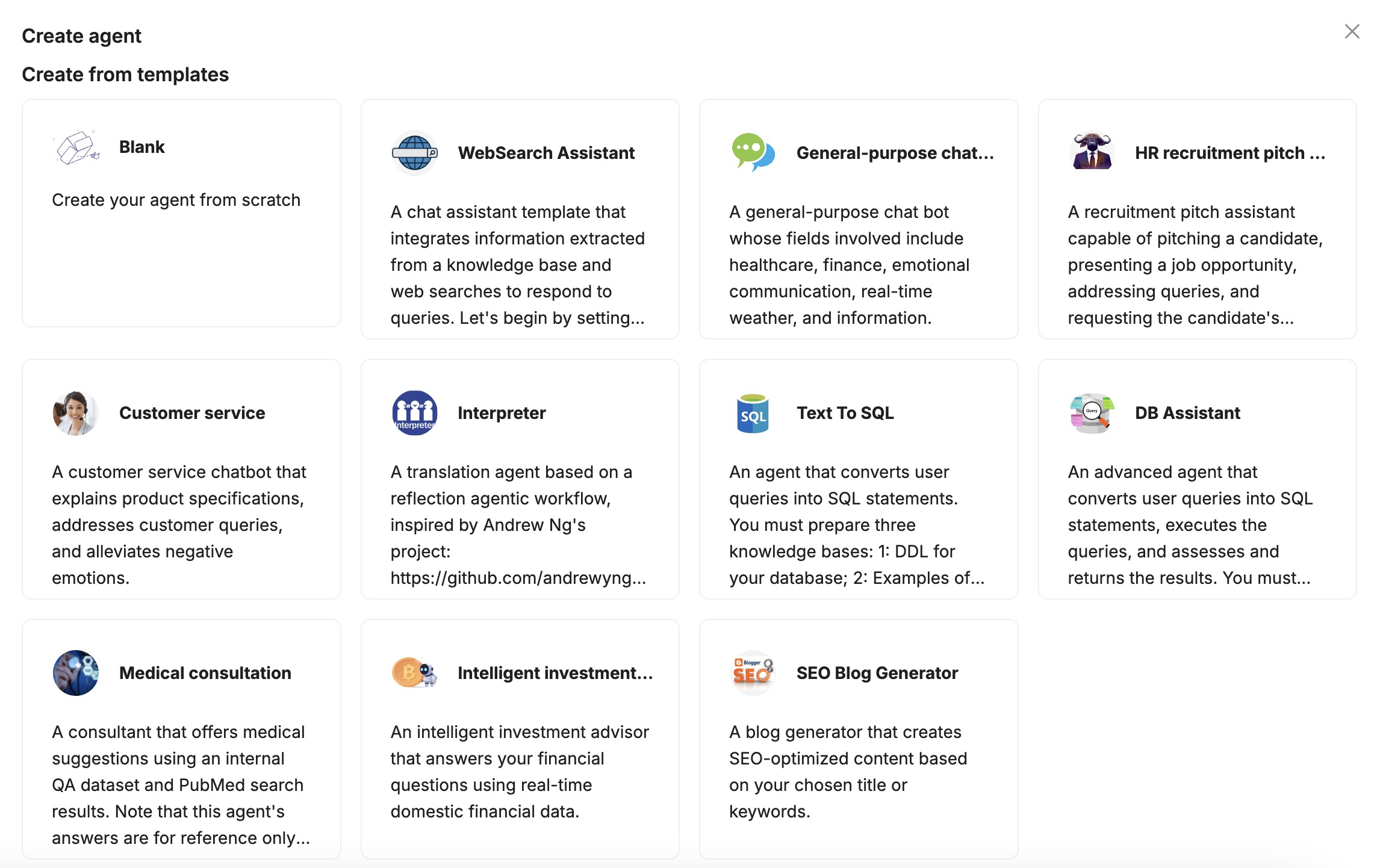 RAGFlow Creating Agent screen