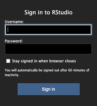RStudio login screen