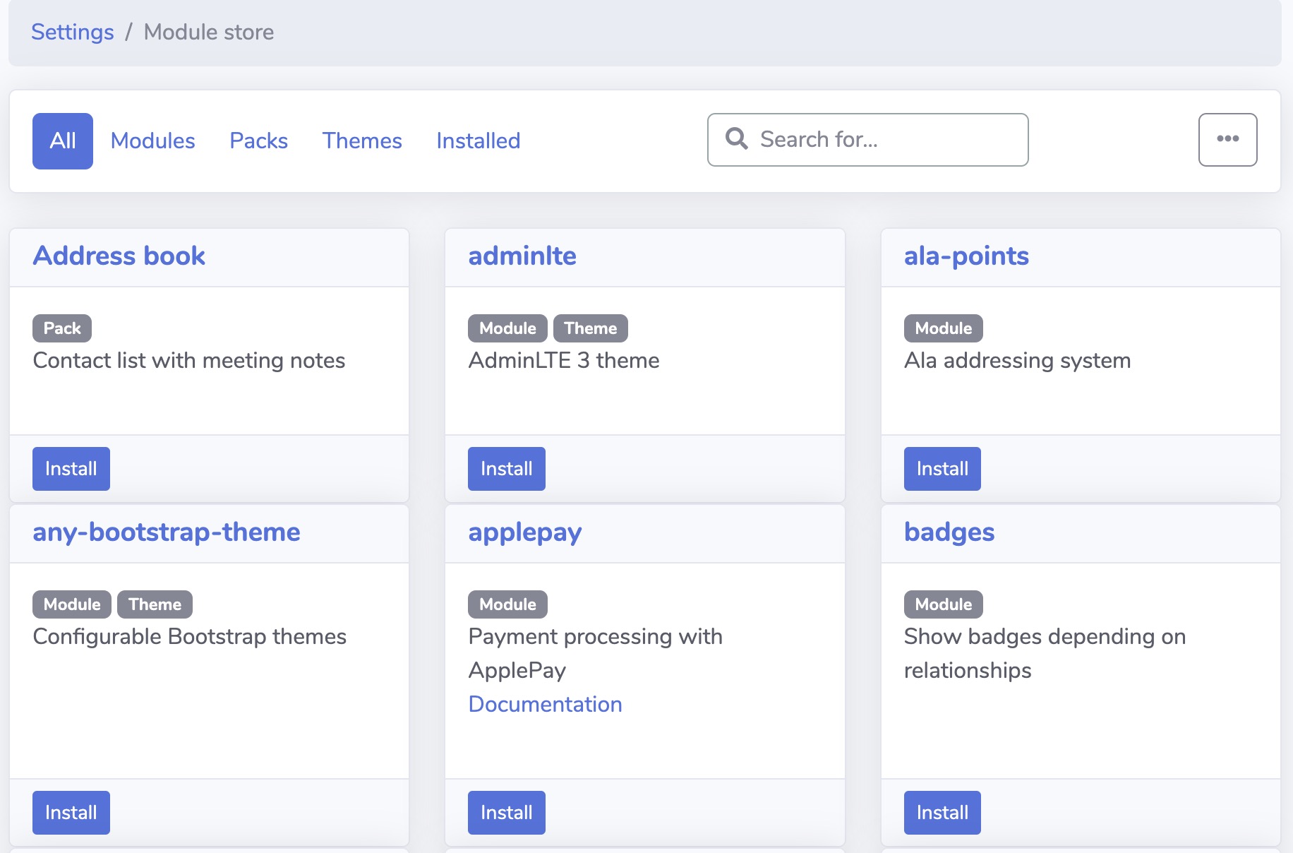 Saltcorn Module screen