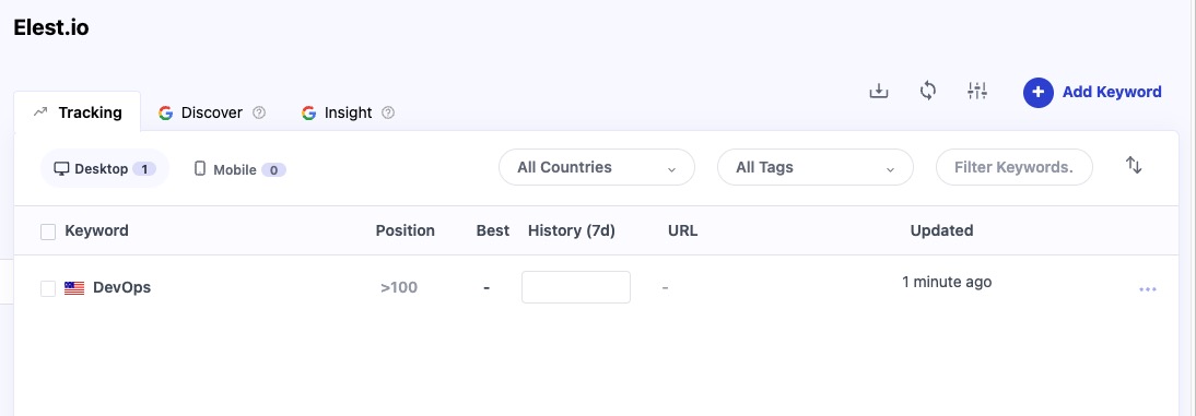 SerpBear tracking screen