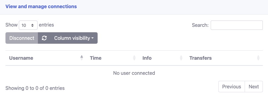 SFTPGo connections screen