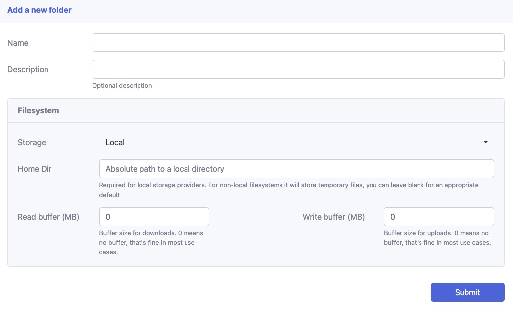 SFTPGo folder screen