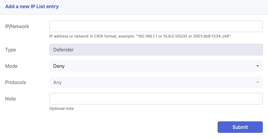 SFTPGo IP list screen