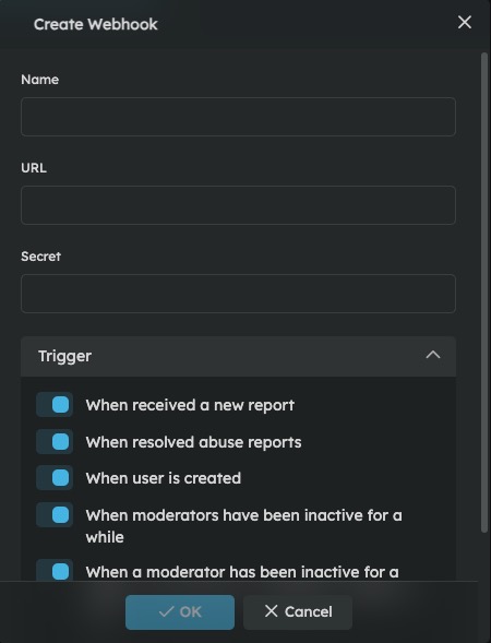 Sharkey Webhook screen