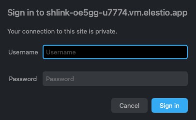 Shlink login screen