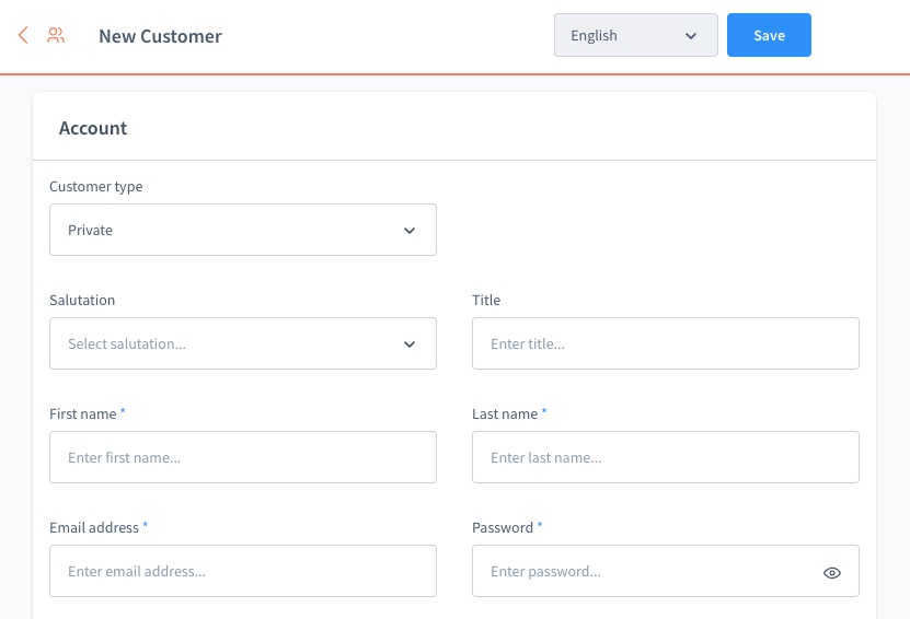 Shopware new customer screen