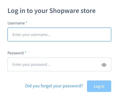 Shopware login screen