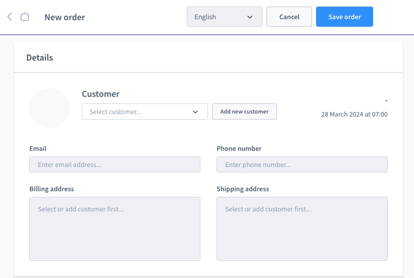 Shopware new order screen