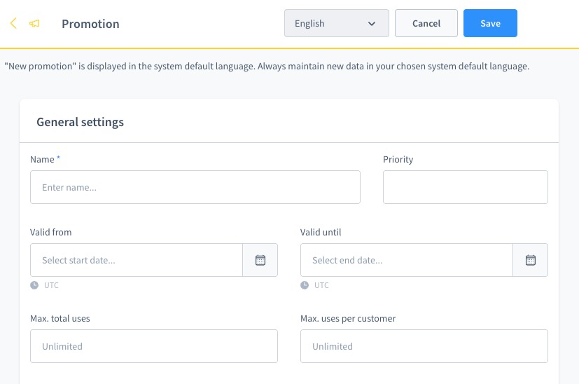 Shopware promotion screen