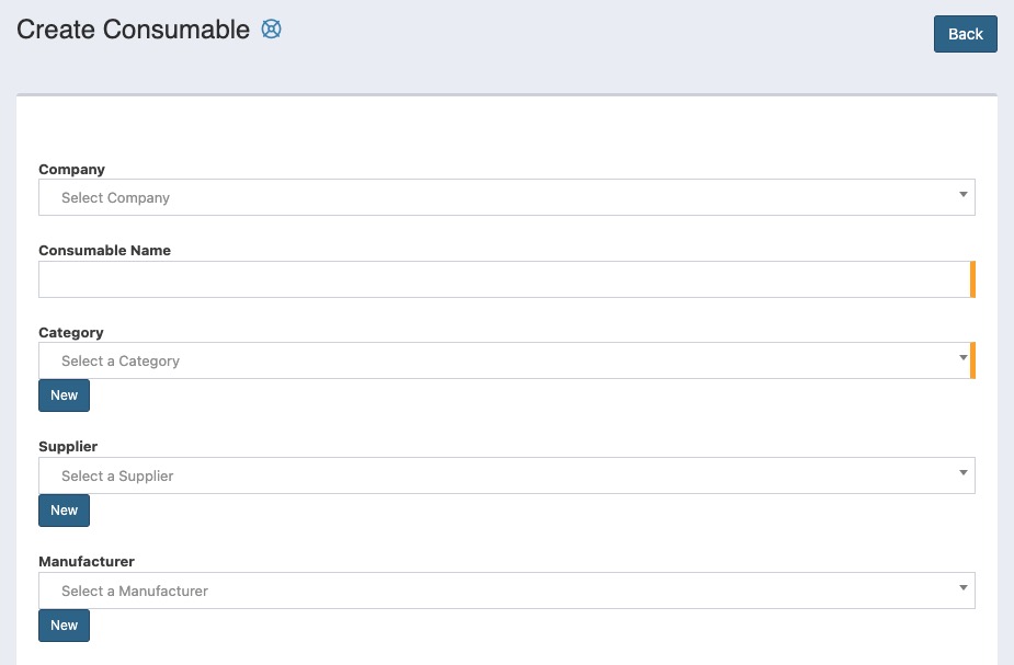 Snipe-IT Create Consumable Screen