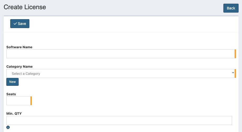 Snipe-IT Create License Screen