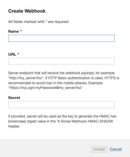 SonarQube webhook screen