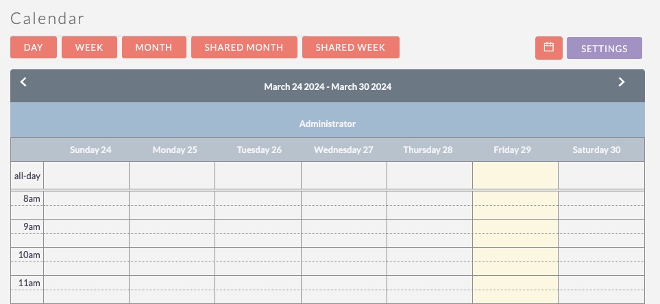 SuiteCRM calendar screen