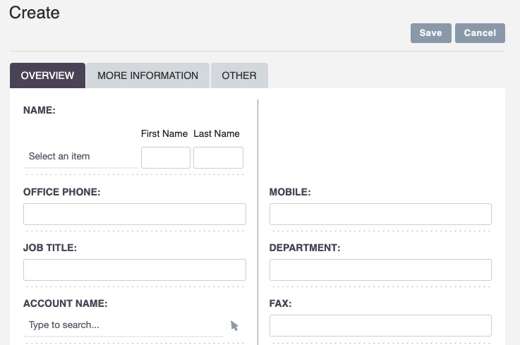 SuiteCRM Creating contact screen