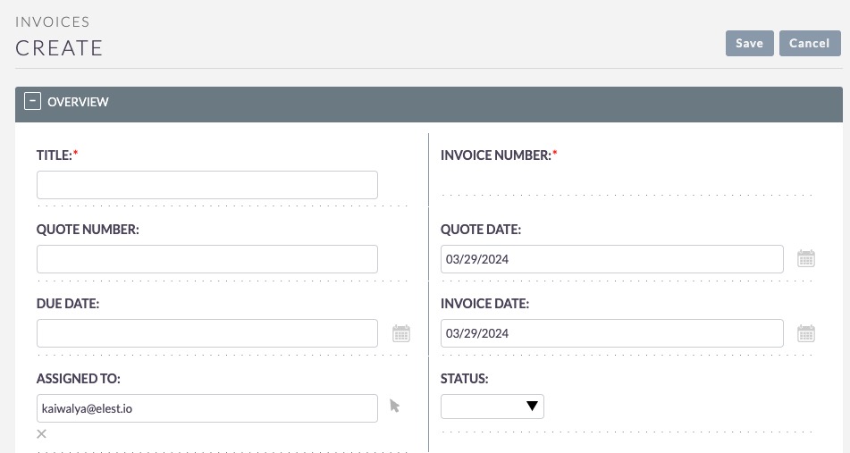 SuiteCRM Creating invoice screen