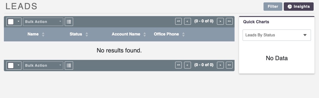 SuiteCRM leads screen