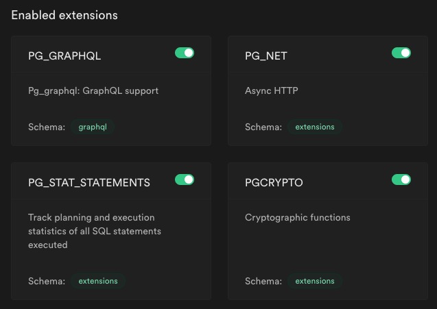 Supabase extensions screen