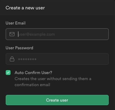 Supabase Creating user screen