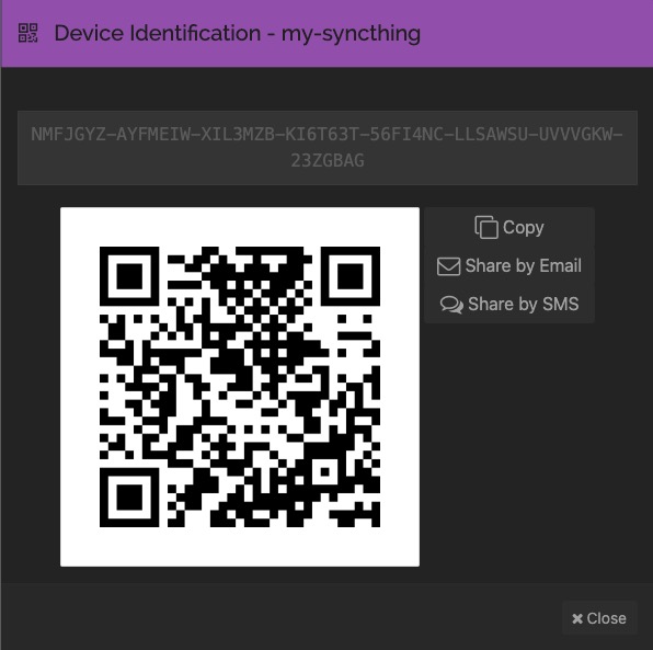 Syncthing device identification screen