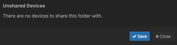 Syncthing unshared devices screen