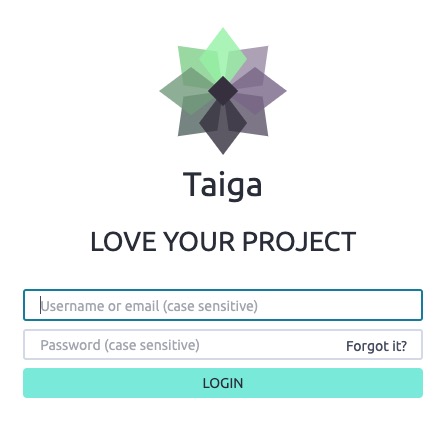 Taiga login screen