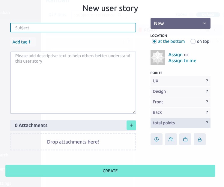 Taiga user story screen