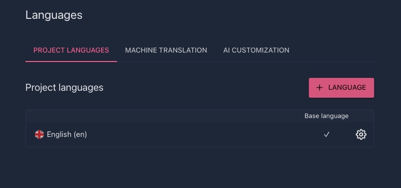 Tolgee languages screen