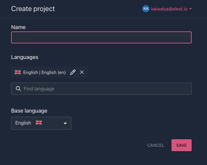 Tolgee creating project screen
