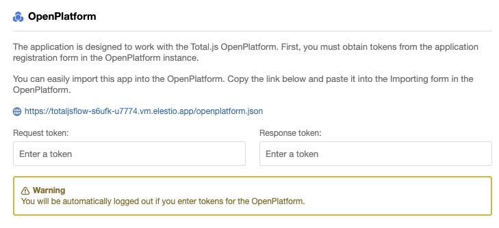TotalJsFlow OpenPlatform Token screen