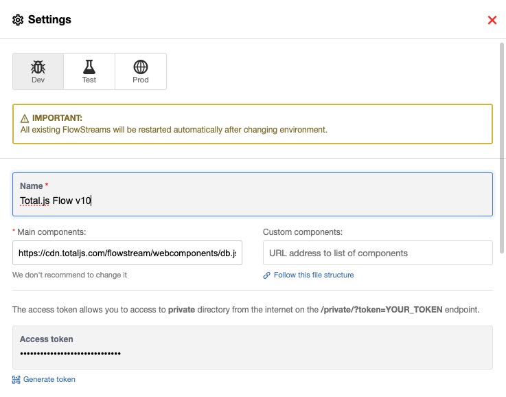 TotalJsFlow settings screen