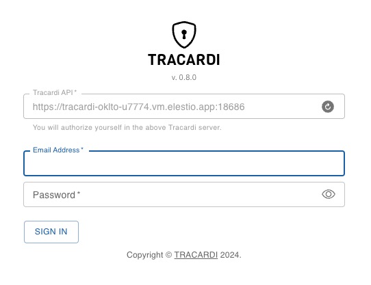 Tracardi login screen