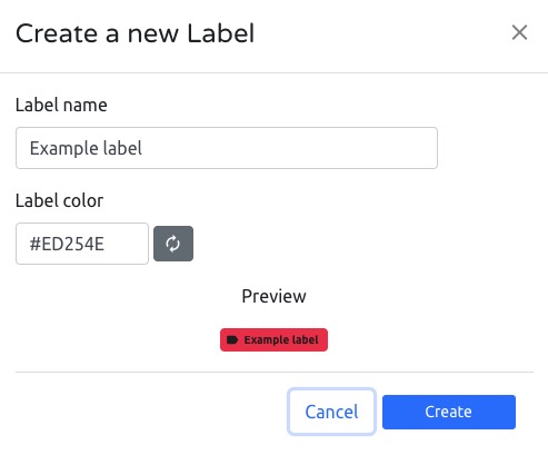 Traduora Creating label screen