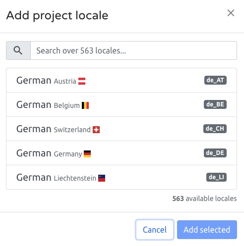 Traduora Creating locale screen