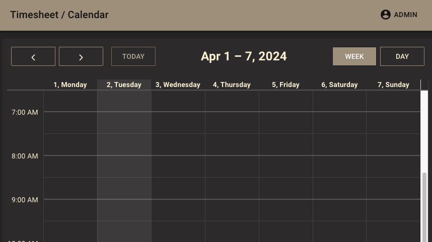 Traggo calendar screen