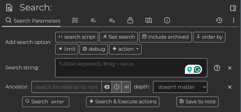 Trilium search screen