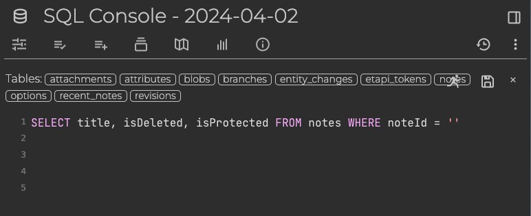 Trilium SQL Console screen