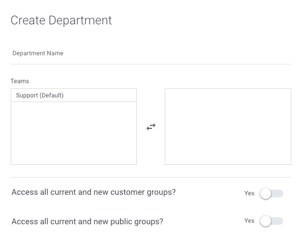 Trudesk Creating department screen