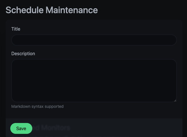 Uptime Kuma maintenance screen