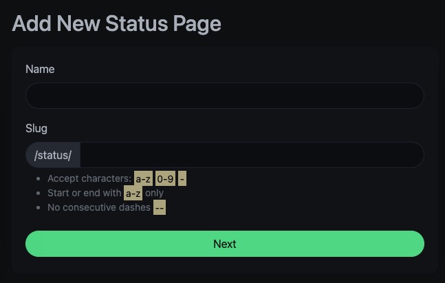 Uptime Kuma status screen