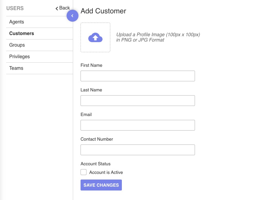 UVdesk Customer Creation screen