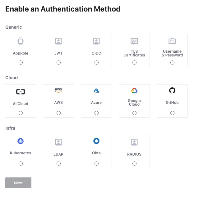 Vault enabling authentication screen