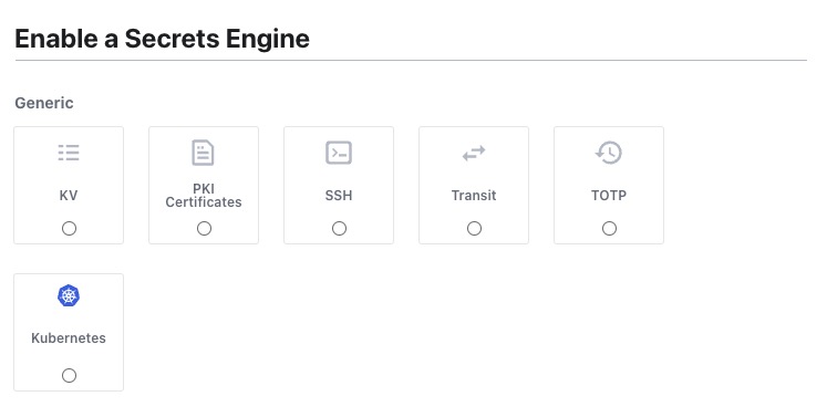 Vault enabling secrets engine screen