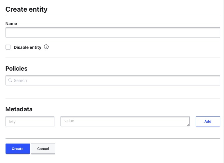 Vault creating entity screen